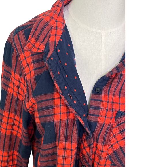 Gap Red Navy Double Cloth Plaid Polka Dot Boyfriend Shirt Heavyweight Cotton XL - Picture 6 of 7
